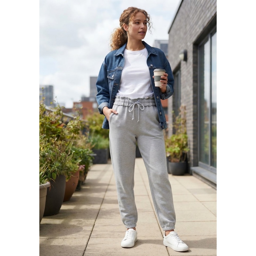 Forever 21 Heather Grey Paperbag Waist Jogger Sweatpants Womens Medium New